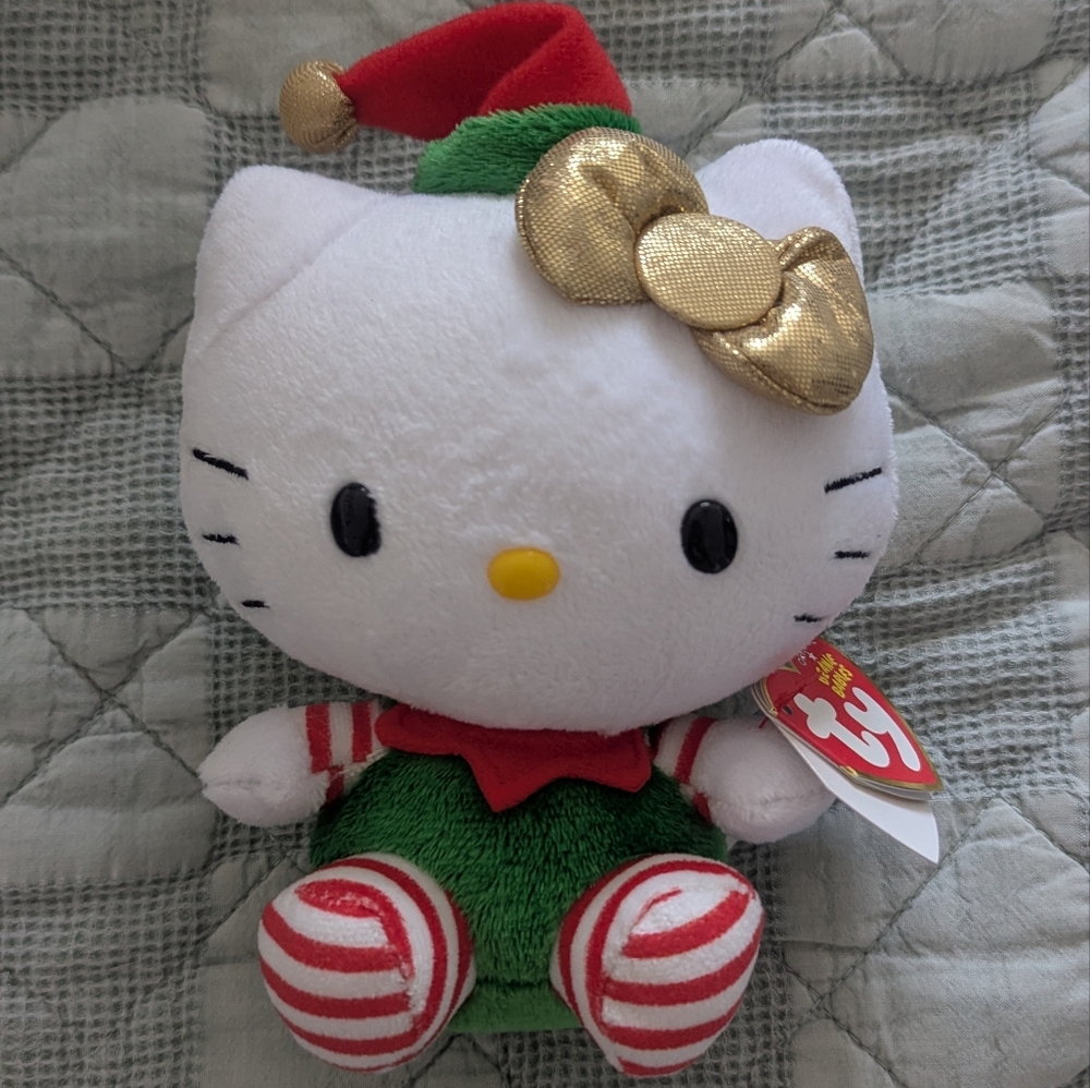 Ty Christmas Hello Kitty Plush with Red and Green Outfit